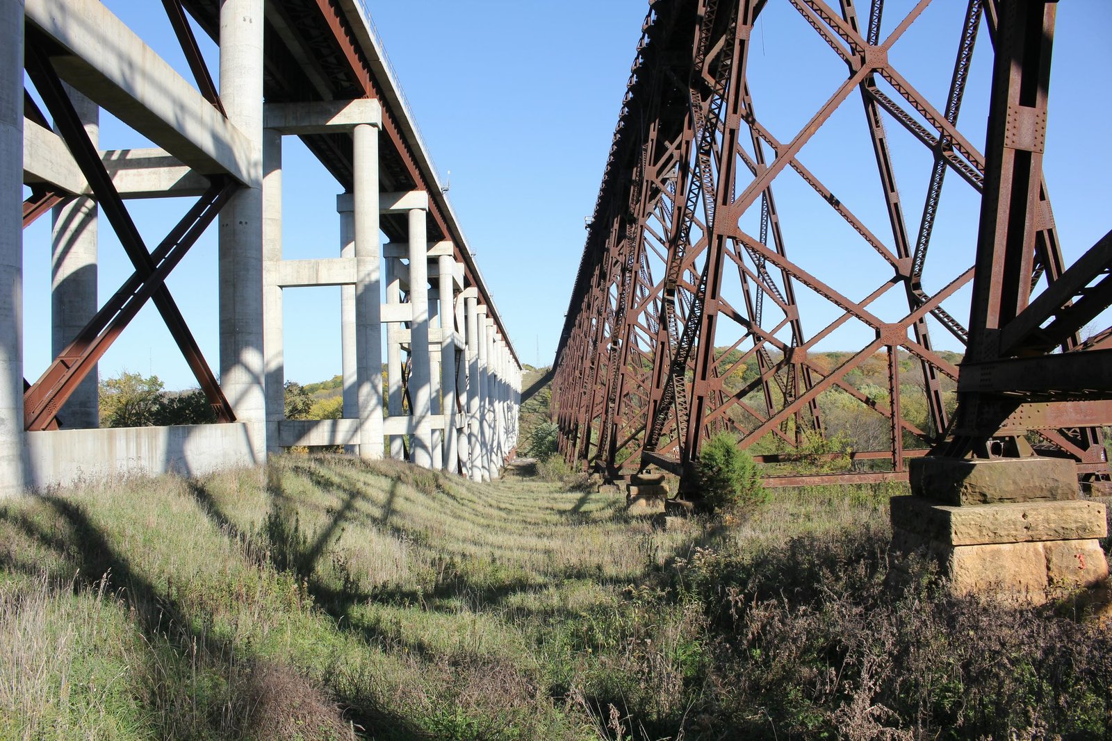 Looking east, old bridge on right